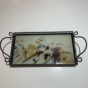 Decorative‎ Metal and Glass Tray with Seashell Design